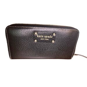 Kate Spade Black Pebbled Leather‎ Zip Around Continental Wallet EUC